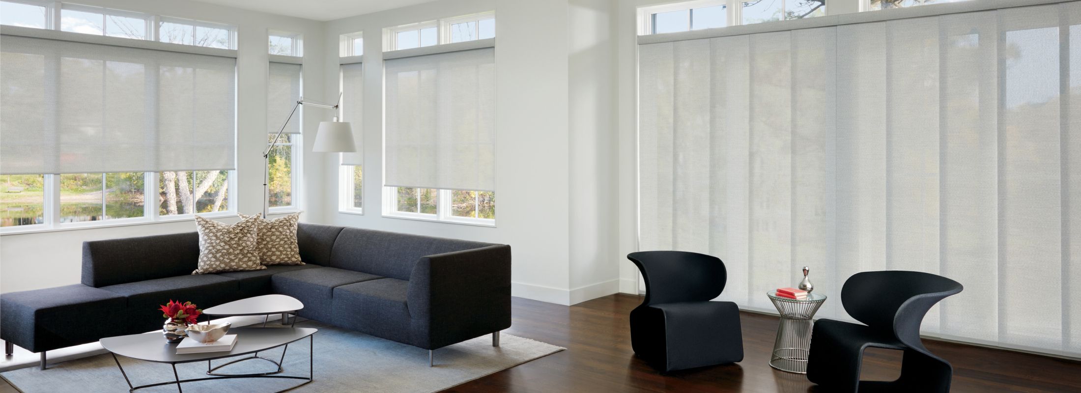 designer screen shades with skyline carousel