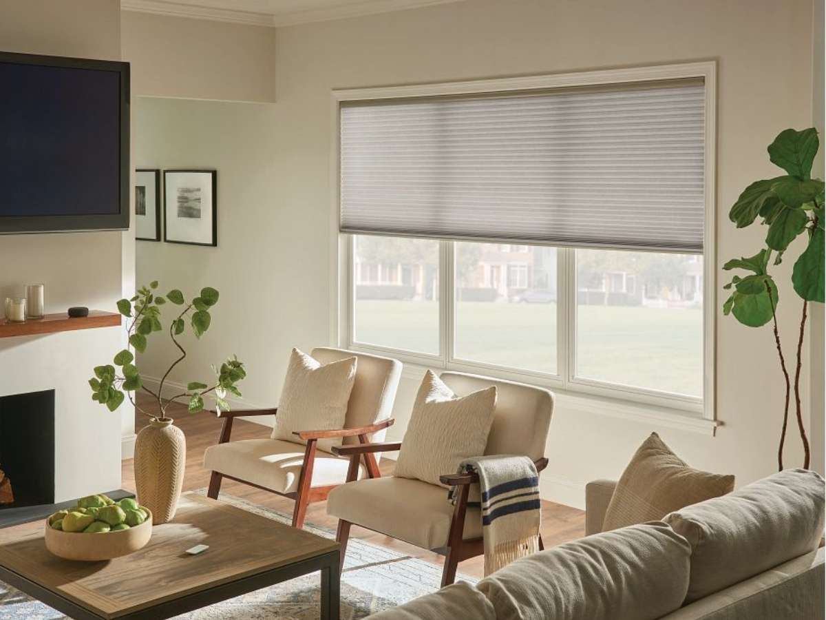 Motorized Window Treatments 4 Graber Cellular Shades in the living room