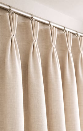 Pinch pleat drapes Below image description: Structured pinch pleats create a classic, polished drapery look.